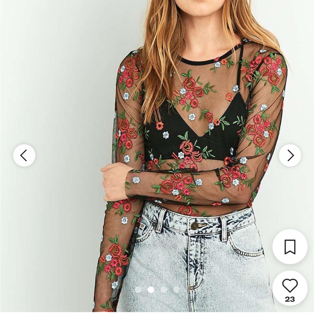 Urban Outfitters sheer floral embroidered long sleeved crew neck sweater (S)